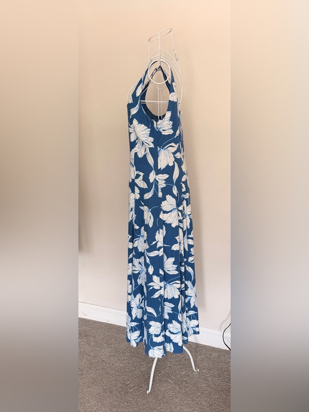GAP Blue White Floral Midi Dress Smocked Back Sleeveless Size M - Picture 3 of 5